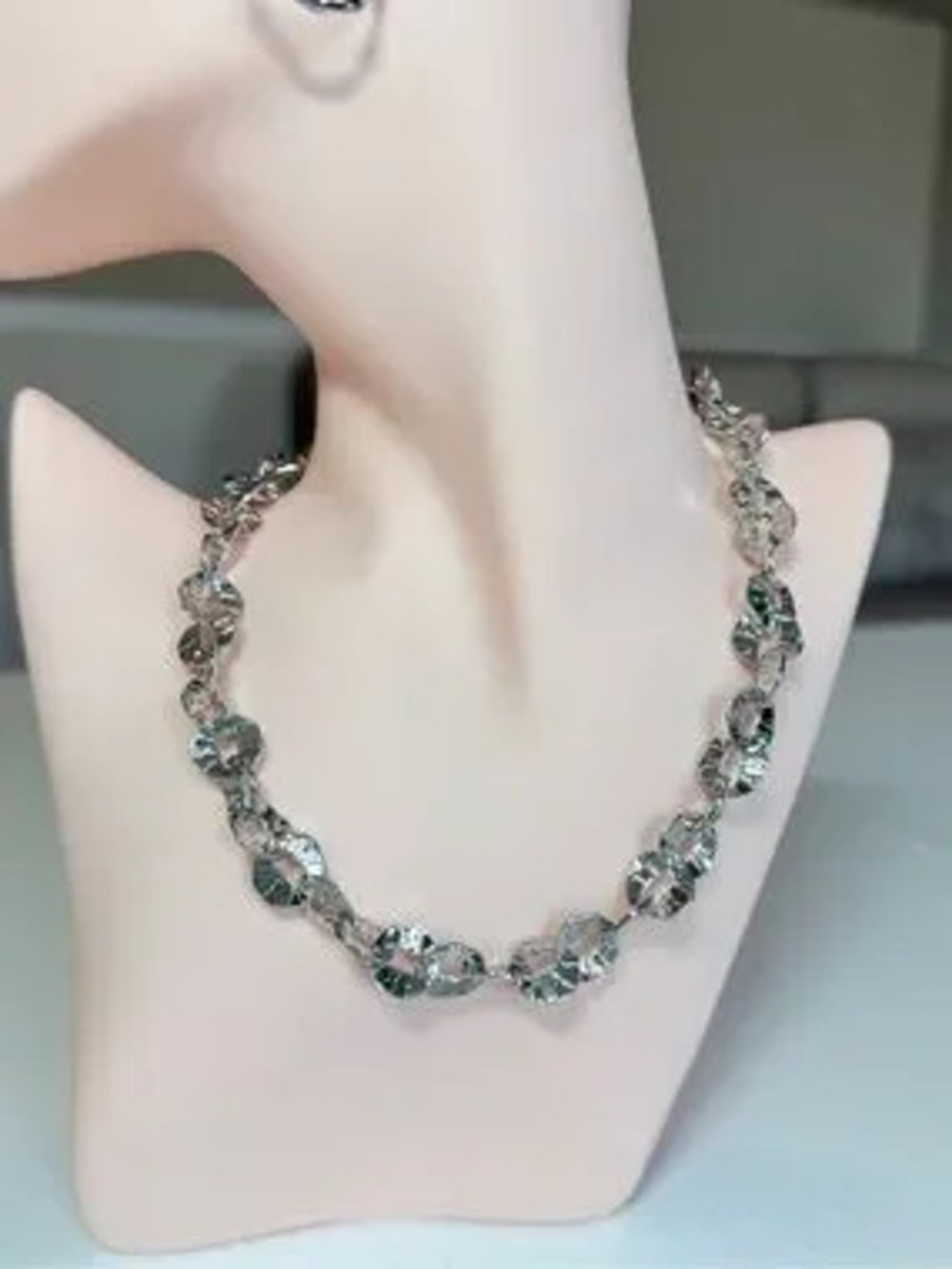 Classic Silver Textured Link Necklace - Women Jewelry